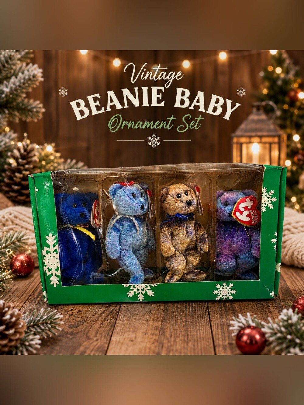 Vintage TY Beanie Babies Bear Ornament Set of 4 NIB